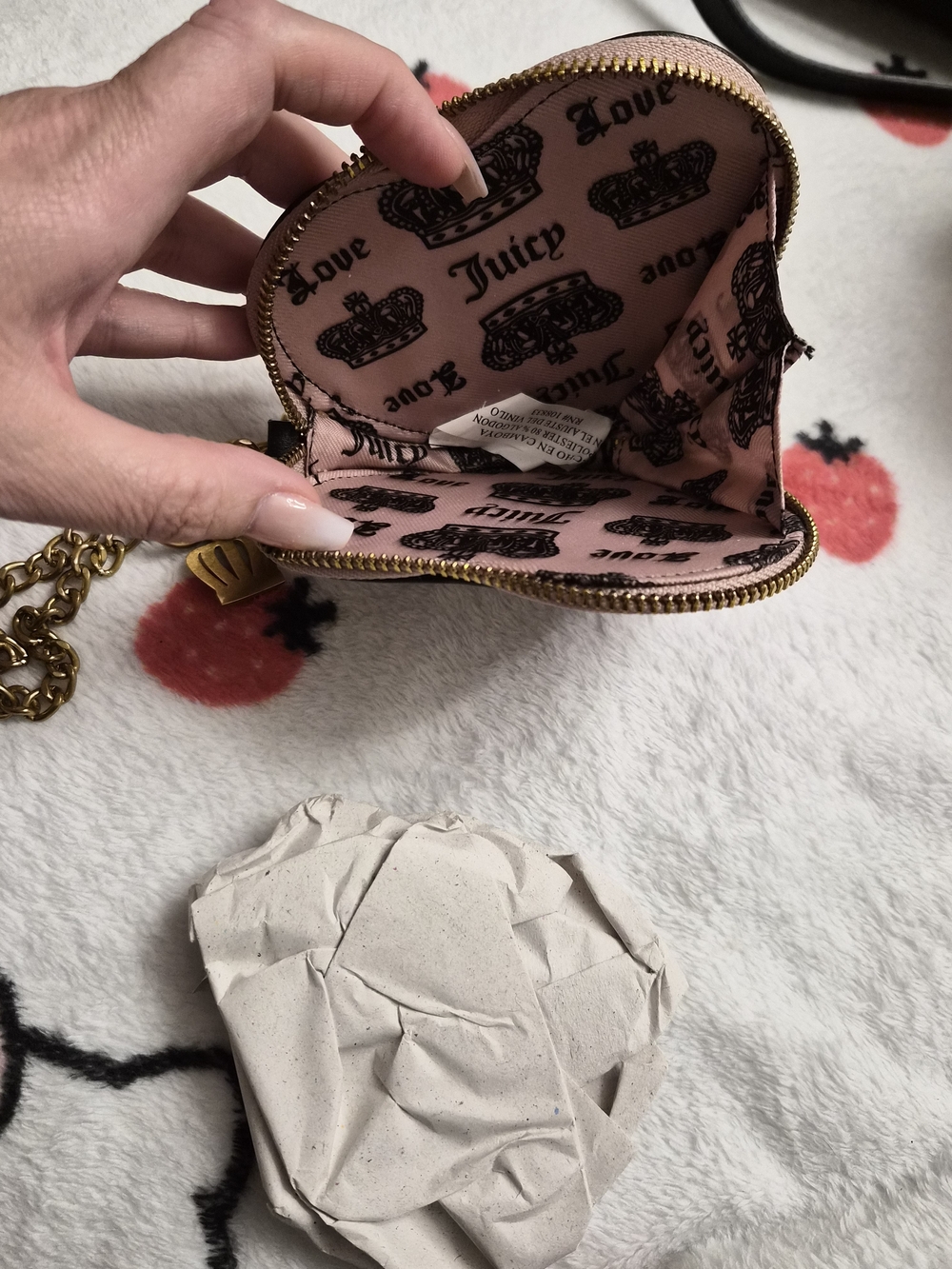Juicy Couture Pink Heart Card & Coin Holder with Gold Chain Charms NWOT - Picture 5 of 6